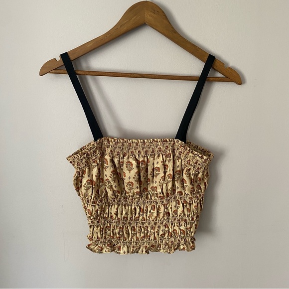 Like New MNG Silk Elastic Little Floral Paisley Crop Top Smocked Size XL - Picture 3 of 5